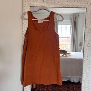 Urban Outfitters Kasey Linen Side-Button Shift Dress Cocoa Sleeveless